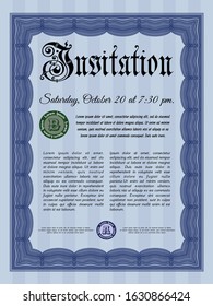 Blue Retro invitation template. Easy to print. Detailed. Good design. 