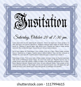 Blue Retro invitation template. Elegant design. With guilloche pattern. Detailed. 