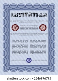 Blue Retro invitation template. Elegant design. Customizable, Easy to edit and change colors. With linear background. 