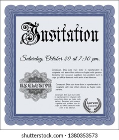 Blue Retro invitation template. Elegant design. Vector illustration. With linear background. 