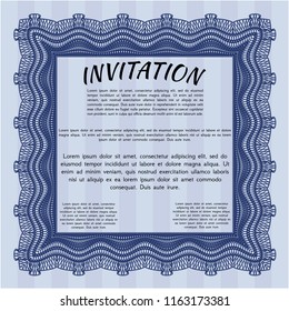 Blue Retro invitation template. Good design. Detailed. With complex background. 