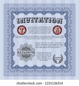 Blue Retro invitation template. Good design. Detailed. Easy to print. 