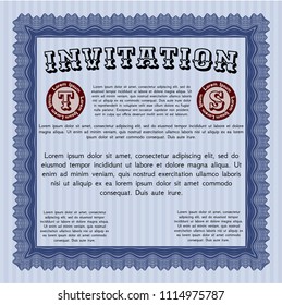 Blue Retro invitation template. With great quality guilloche pattern. Lovely design. Vector illustration. 