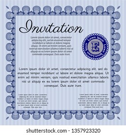 Blue Retro invitation template. With great quality guilloche pattern. Vector illustration. Money Pattern. 