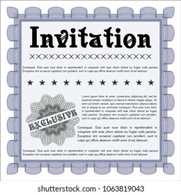 Blue Retro invitation template. With guilloche pattern and background. Elegant design. Vector illustration. 