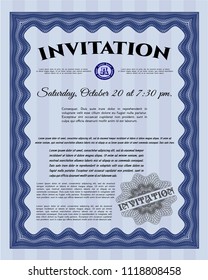 Blue Retro invitation template. With guilloche pattern and background. Money style design. Customizable, Easy to edit and change colors. 