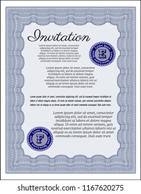 Blue Retro invitation template. With guilloche pattern. Detailed. Artistry design. 