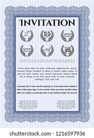 Blue Retro invitation template. With guilloche pattern. Customizable, Easy to edit and change colors. Beauty design. 