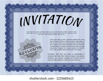 Blue Retro invitation template. With guilloche pattern. Nice design. Detailed. 