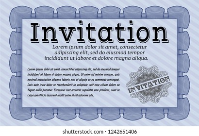 Blue Retro invitation template. With guilloche pattern and background. Detailed. Sophisticated design. 