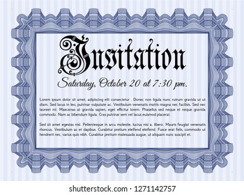 Blue Retro invitation template. With linear background. Money Pattern design. Customizable, Easy to edit and change colors. 