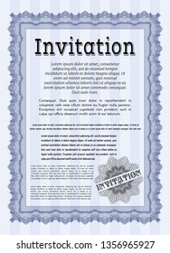 Blue Retro invitation template. With linear background. Vector illustration. Retro design. 