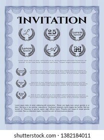 Blue Retro invitation template. With linear background. Money style design. Customizable, Easy to edit and change colors. 