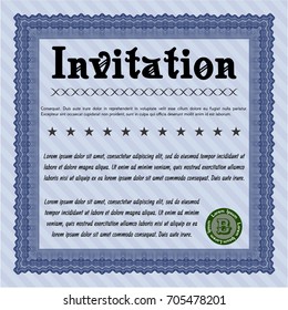 Blue Retro invitation template. With linear background. Cordial design. Detailed. 