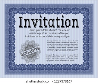 Blue Retro invitation template. Lovely design. Detailed. With great quality guilloche pattern. 