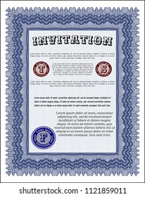 Blue Retro invitation template. Modern design. Vector illustration. Printer friendly. 