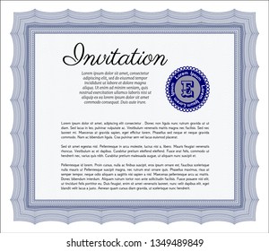 Blue Retro invitation template. Modern design. Printer friendly. Vector illustration. 