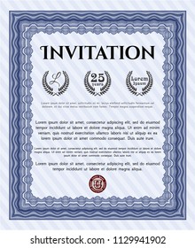 Blue Retro invitation template. Money Pattern design. Vector illustration. With linear background. 
