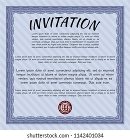 Blue Retro invitation template. Money Pattern design. With guilloche pattern and background. Detailed. 