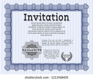 Blue Retro invitation template. Money Pattern design. Vector illustration. With complex linear background. 