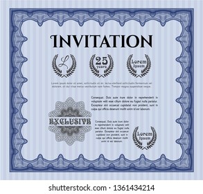 Blue Retro invitation template. Money design. Detailed. With linear background. 