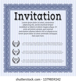 Blue Retro invitation template. Money style design. Complex background. Vector illustration. 