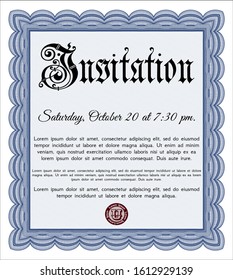 Blue Retro invitation template. Money Pattern design. With linear background. Vector illustration. 