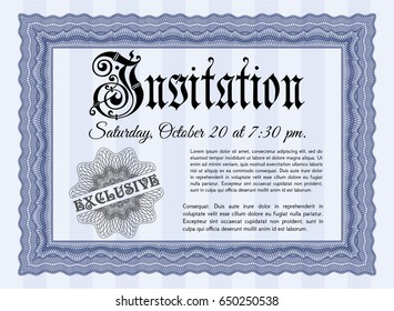 Blue Retro invitation template. Money Pattern design. Complex background. Customizable, Easy to edit and change colors. 