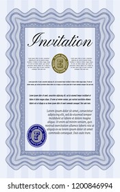 Blue Retro invitation template. Nice design. Detailed. Printer friendly. 
