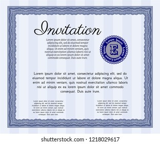 Blue Retro invitation template. Nice design. With complex background. Vector illustration. 