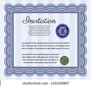 Blue Retro invitation template. Nice design. Detailed. Easy to print. 