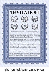 Blue Retro invitation template. Nice design. With background. Detailed. 