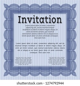 Blue Retro invitation template. Nice design. Detailed. With linear background. 