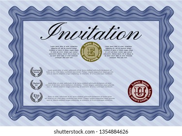Blue Retro invitation template. Perfect design. Easy to print. Vector illustration. 