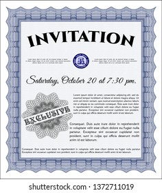 Blue Retro invitation template. Perfect design. With complex linear background. Customizable, Easy to edit and change colors. 