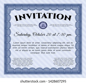 Blue Retro invitation template. Perfect design. With linear background. Vector illustration. 