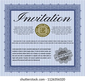 Blue Retro invitation template. Printer friendly. Vector illustration. Money Pattern design. 