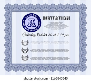 Blue Retro invitation template. Printer friendly. Detailed. Excellent design. 