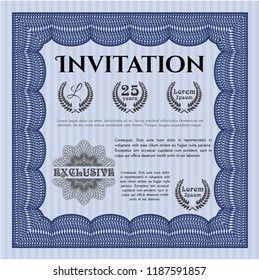 Blue Retro invitation template. Printer friendly. Money design. Detailed. 
