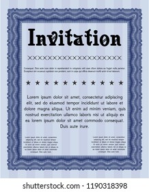Blue Retro invitation template. Printer friendly. Vector illustration. Sophisticated design. 