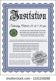 Blue Retro invitation template. Printer friendly. Money style design. Vector illustration. 