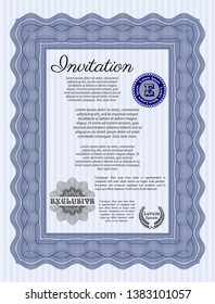 Blue Retro invitation template. Printer friendly. Nice design. Vector illustration. 