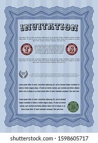 Blue Retro invitation template. Printer friendly. Lovely design. Vector illustration. 