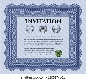 Blue Retro invitation template. Sophisticated design. With linear background. Customizable, Easy to edit and change colors. 