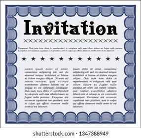 Blue Retro invitation template. Sophisticated design. Vector illustration. With linear background. 