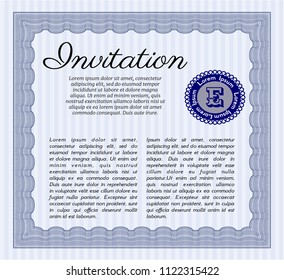 Blue Retro invitation template. Superior design. With guilloche pattern and background. Vector illustration. 
