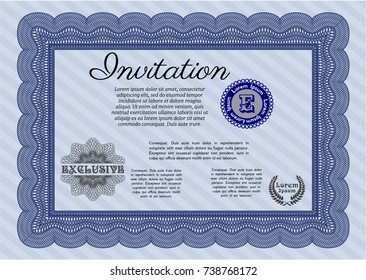 Blue Retro invitation template. Superior design. With background. Detailed. 