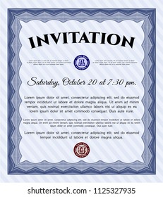 Blue Retro invitation template. Vector illustration. With complex background. Money style design. 