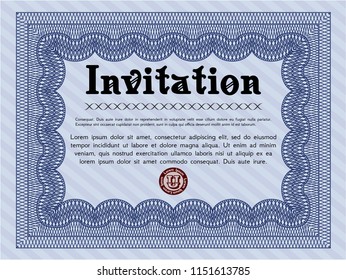 Blue Retro invitation template. Vector illustration. With background. Superior design. 