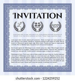 Blue Retro invitation template. Vector illustration. With guilloche pattern. Beauty design. 